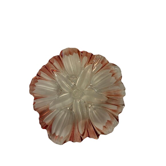 Vintage Mikasa Walter Frosted Glass “ Tulips Pink” Scalloped Edge Dish. 9 Inch - Picture 9 of 9